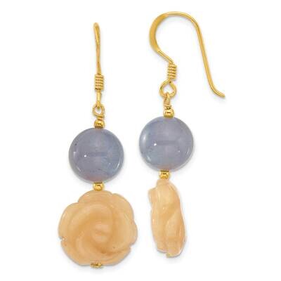 Gold-Plated Blue Agate Yellow Jade Flower Earrings Sterling Silver QE16701, MPN: QE16701,