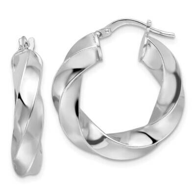 Rhod-Plated Polished 5.25mm Hollow Twisted Hoop Earrings Sterling Silver QE16817, MPN: QE16817,