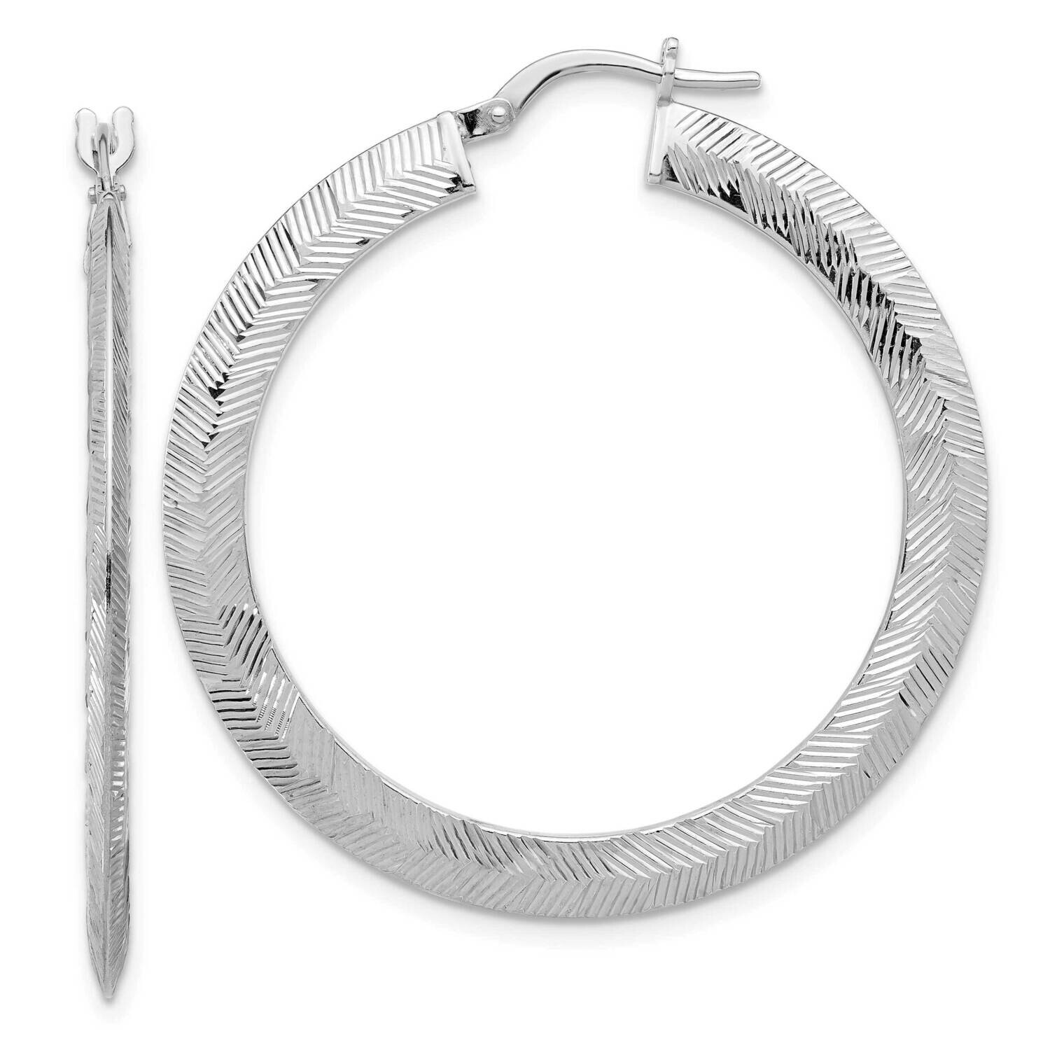 Diamond-Cut Knife Edge Round Hoop Earrings Sterling Silver Rhodium-Plated QE16888