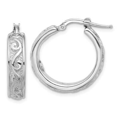 Rhod-Plated Polished Textured Round Hoop Earrings Sterling Silver QE16866, MPN: QE16866,