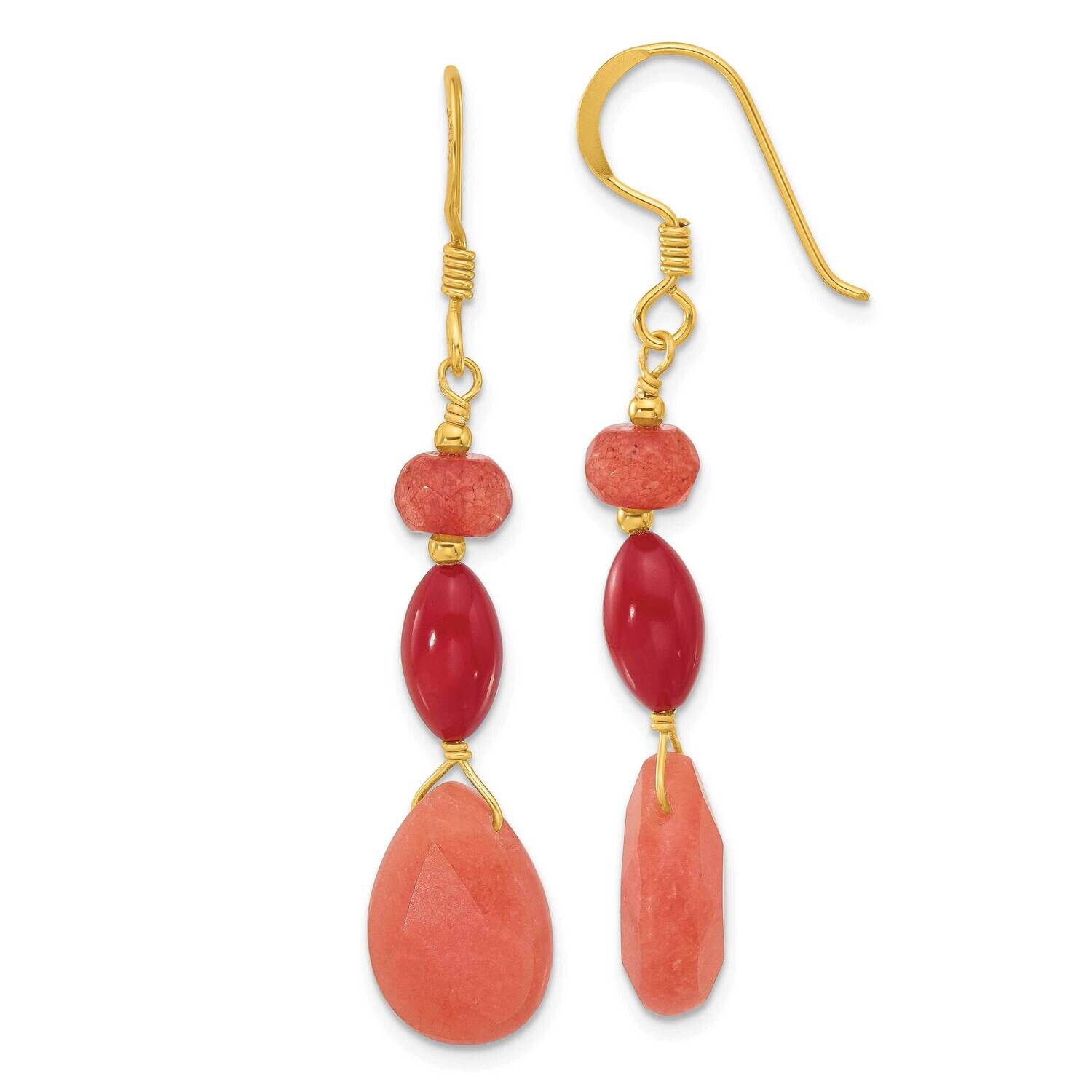 Gold-Plated Coral Jade Dangle Earrings Sterling Silver QE16673, MPN: QE16673,