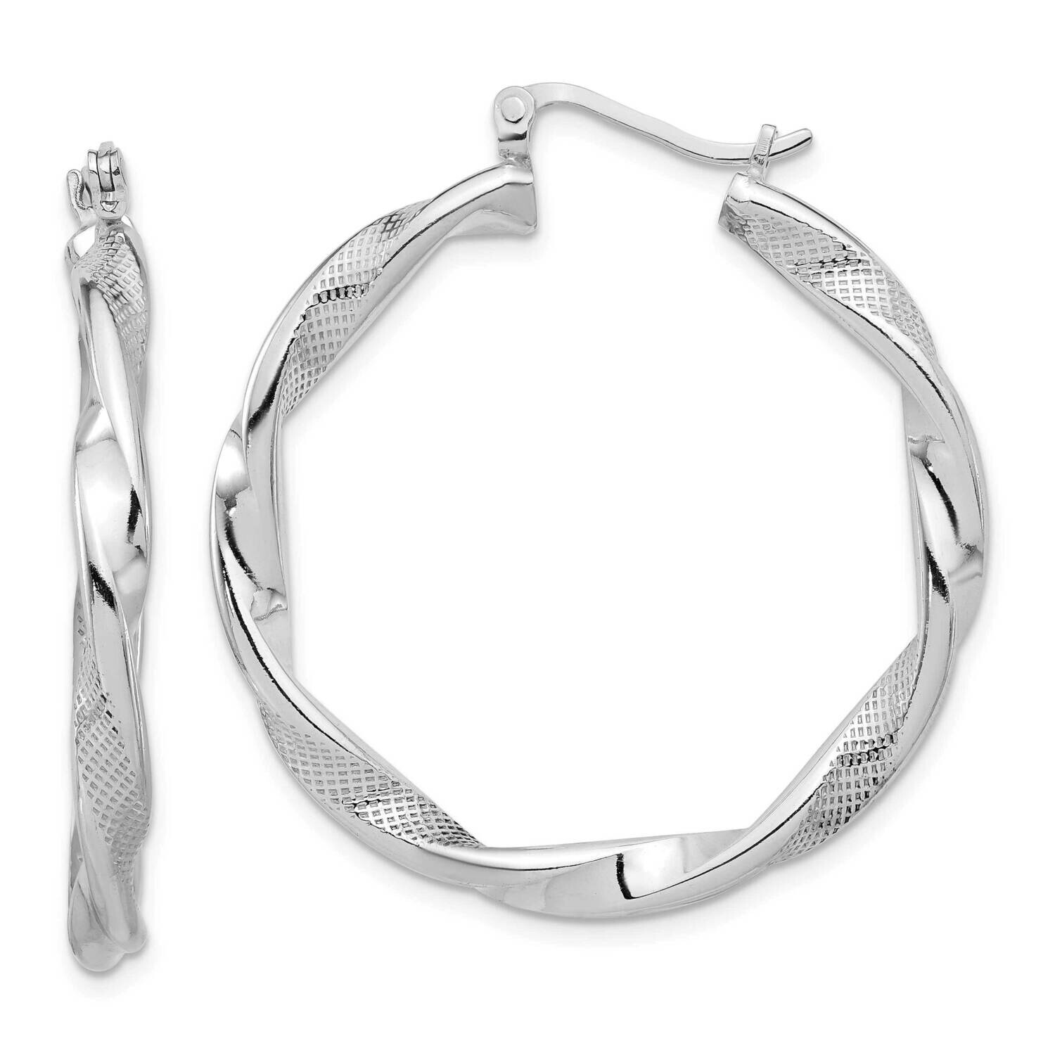 Textured 3.7mm Twisted Hoop Earrings Sterling Silver Rhodium-Plated QE16829, MPN: QE16829,