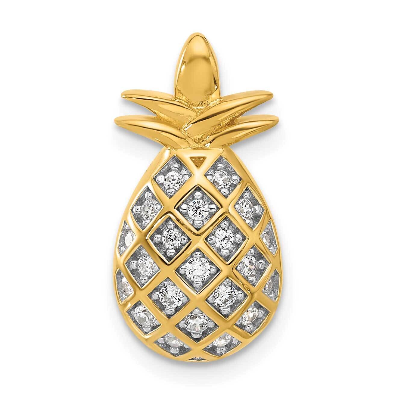 Gold-Tone CZ Pineapple Chain Slide Pendant Sterling Silver QC11374GP, MPN: QC11374GP,