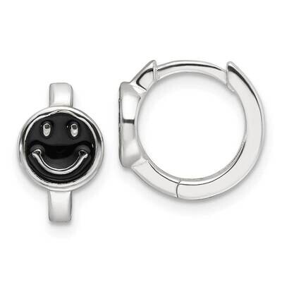 E-Coating Black Enamel Smiley Face Hoop Earrings Sterling Silver QE17608, MPN: QE17608,