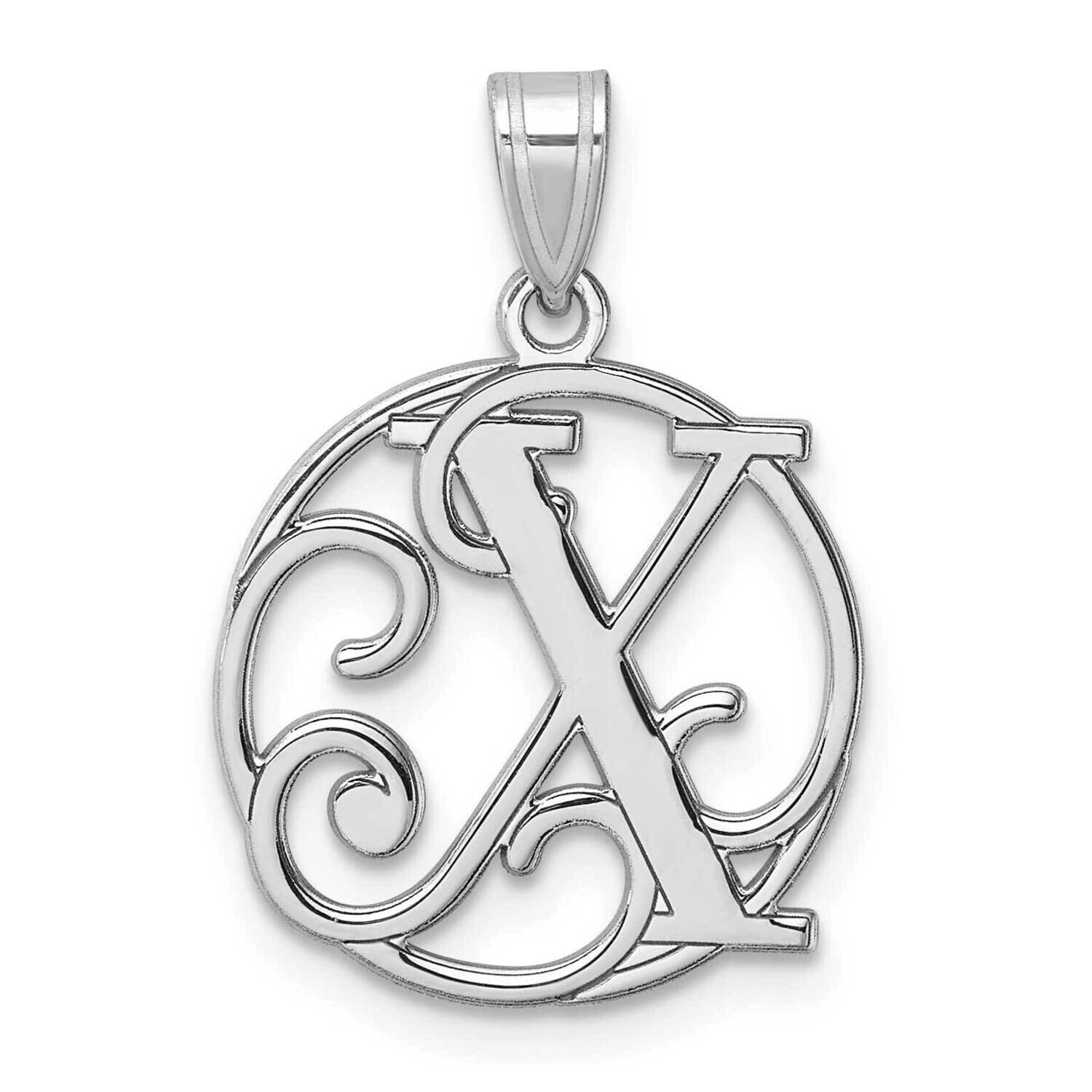 Small Fancy Script Letter X Initial Pendant Sterling Silver Rhodium-Plated QC11257X, MPN: QC11257X,
