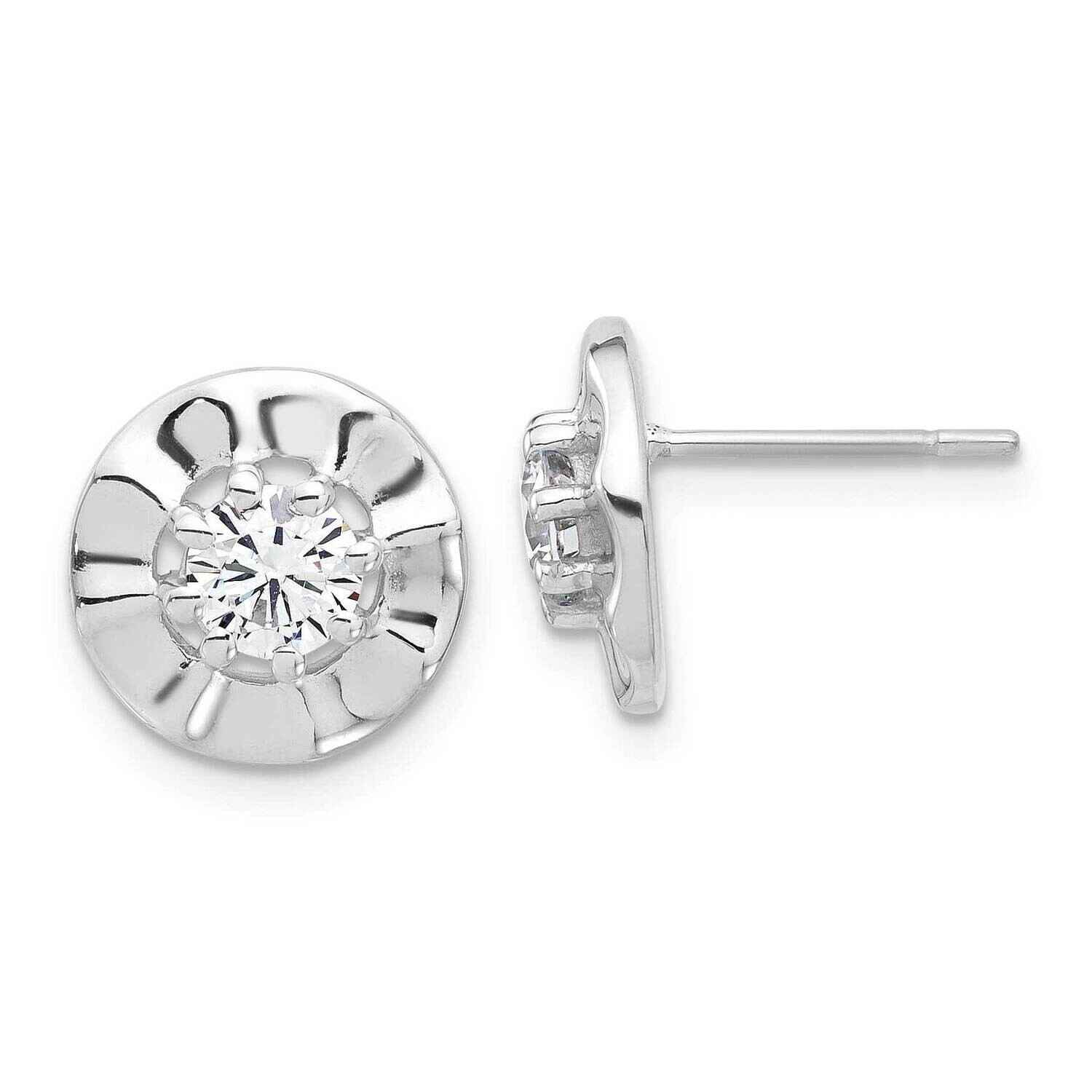 Polished &amp; Rippled Halo CZ Post Earrings Sterling Silver Rhodium-Plated QE17125, MPN: QE17125,