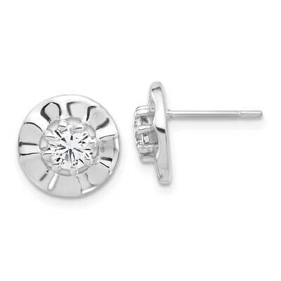 Polished &amp; Rippled Halo CZ Post Earrings Sterling Silver Rhodium-Plated QE17125, MPN: QE17125,