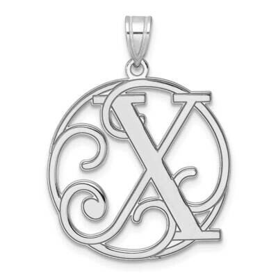 Large Fancy Script Letter X Initial Pendant Sterling Silver Rhodium-Plated QC11258X, MPN: QC11258X,