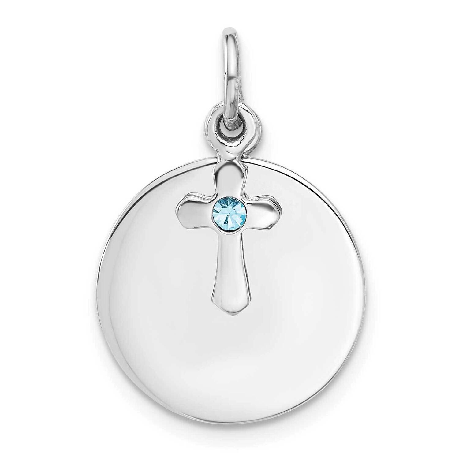 Rhodium-Plated Circle Disk CroBlue Crystal Pendant Sterling Silver QC11427, MPN: QC11427,