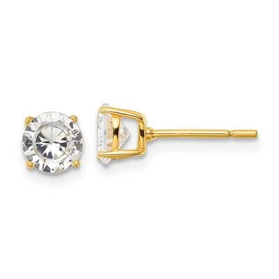 Gold-Tone Polished 6mm CZ Post Earrings Sterling Silver QE12180GP, MPN: QE12180GP,