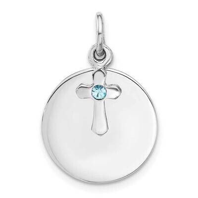 Rhodium-Plated Circle Disk CroBlue Crystal Pendant Sterling Silver QC11427, MPN: QC11427,