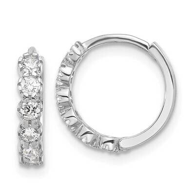 Polished CZ Hinged Huggie Hoop Earrings Sterling Silver Rhodium-Plated QE17187, MPN: QE17187,