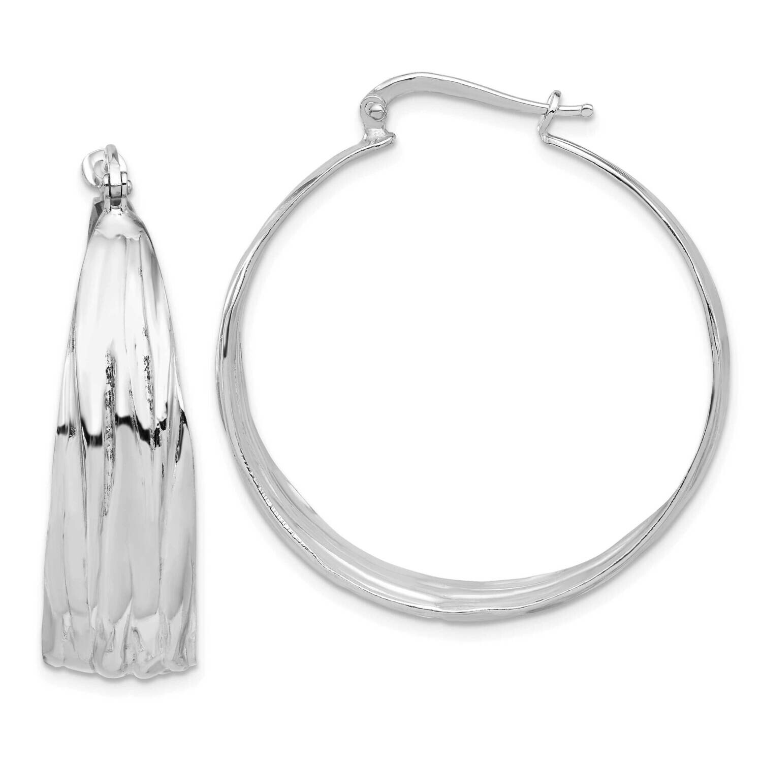 Rh-Plated Textured Tapered Large Round Hoop Earrings Sterling Silver QE16897, MPN: QE16897,