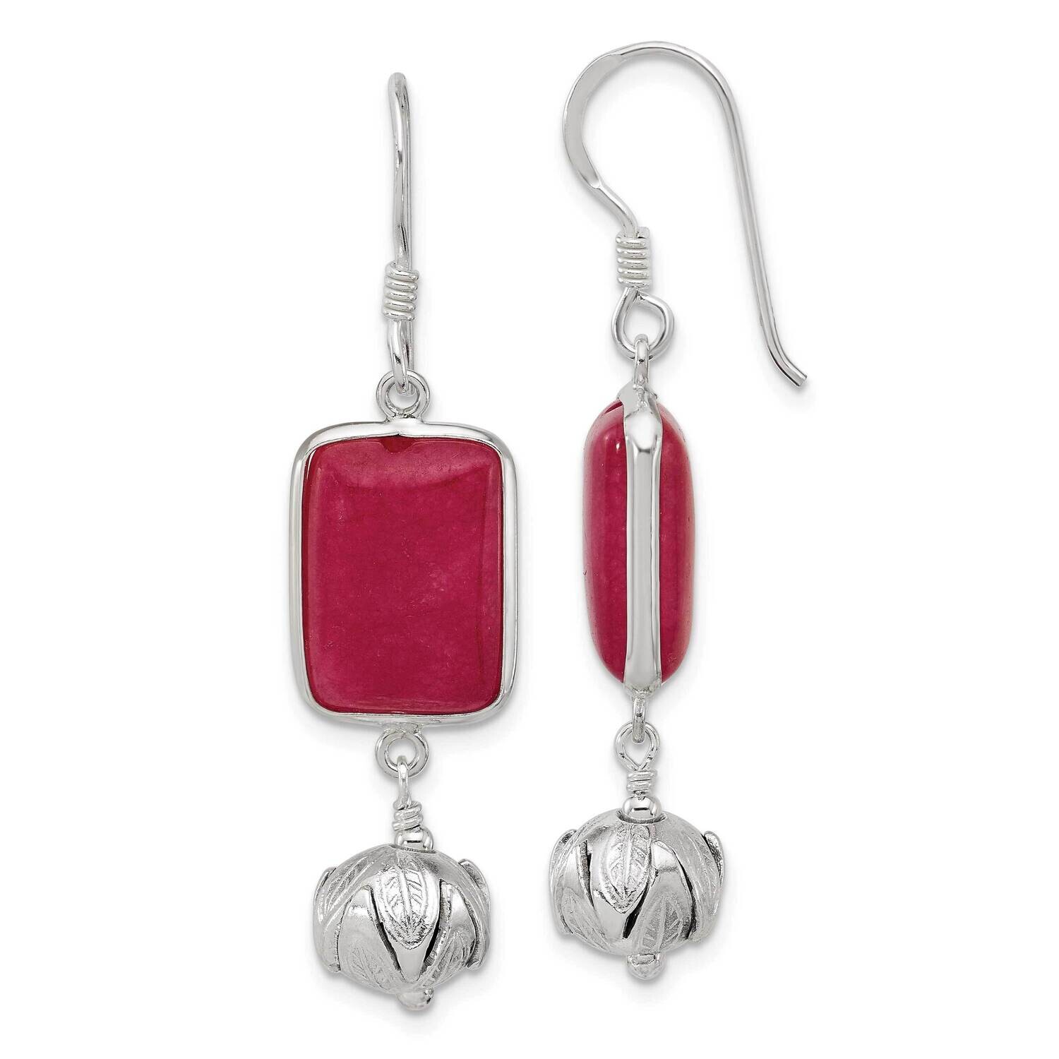 Red Jade Dangle Shepherd Hook Earrings Sterling Silver QE16710, MPN: QE16710,