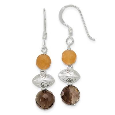 Textured Red Aventurine Smoky Quartz Dangle Earrings Sterling Silver QE17390, MPN: QE17390,