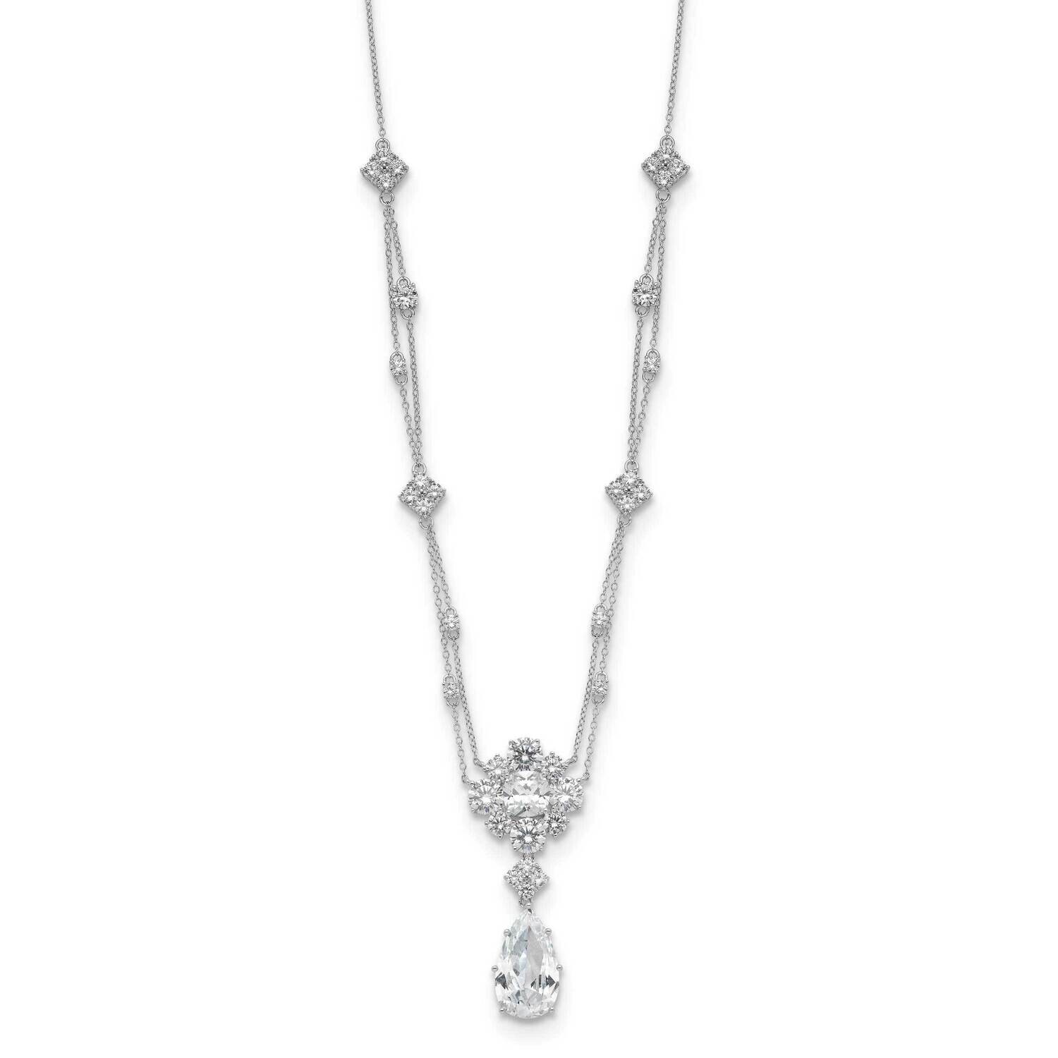 Cheryl M Fancy Cushion-Cut Brilliant-Cut CZ Teardrop Dangle 18 Inch Necklace Sterling Silver Rhodiu…