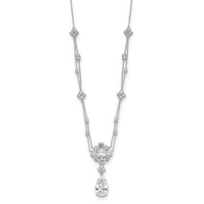 Cheryl M Fancy Cushion-Cut Brilliant-Cut CZ Teardrop Dangle 18 Inch Necklace Sterling Silver Rhodiu…