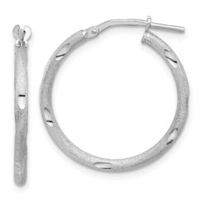 Satin Polished Diamond-Cut Hoop Earrings Sterling Silver Rhodium-Plated QE16802, MPN: QE16802,