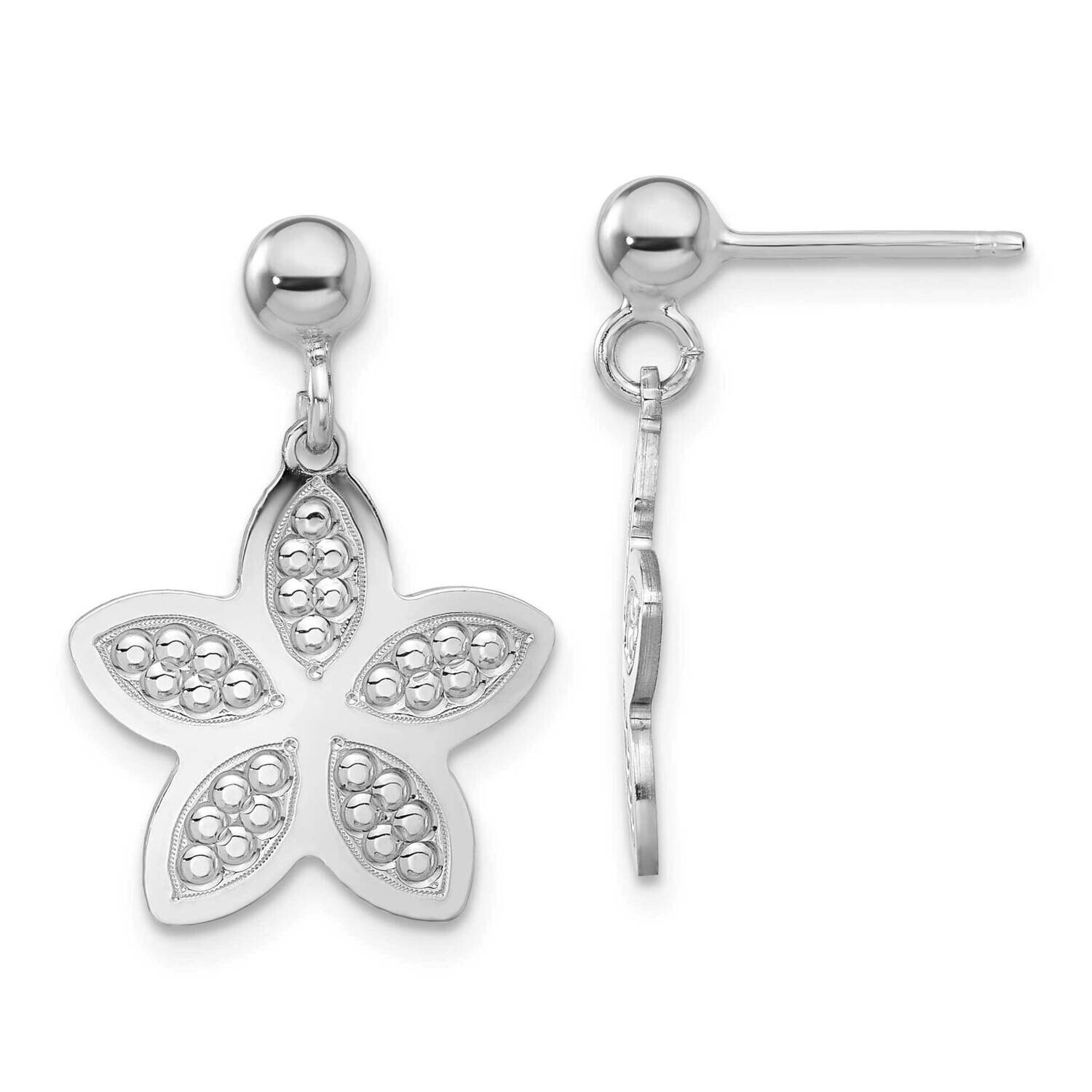 Rhodium Plated Polished Beaded Flower Earrings Sterling Silver QE16743