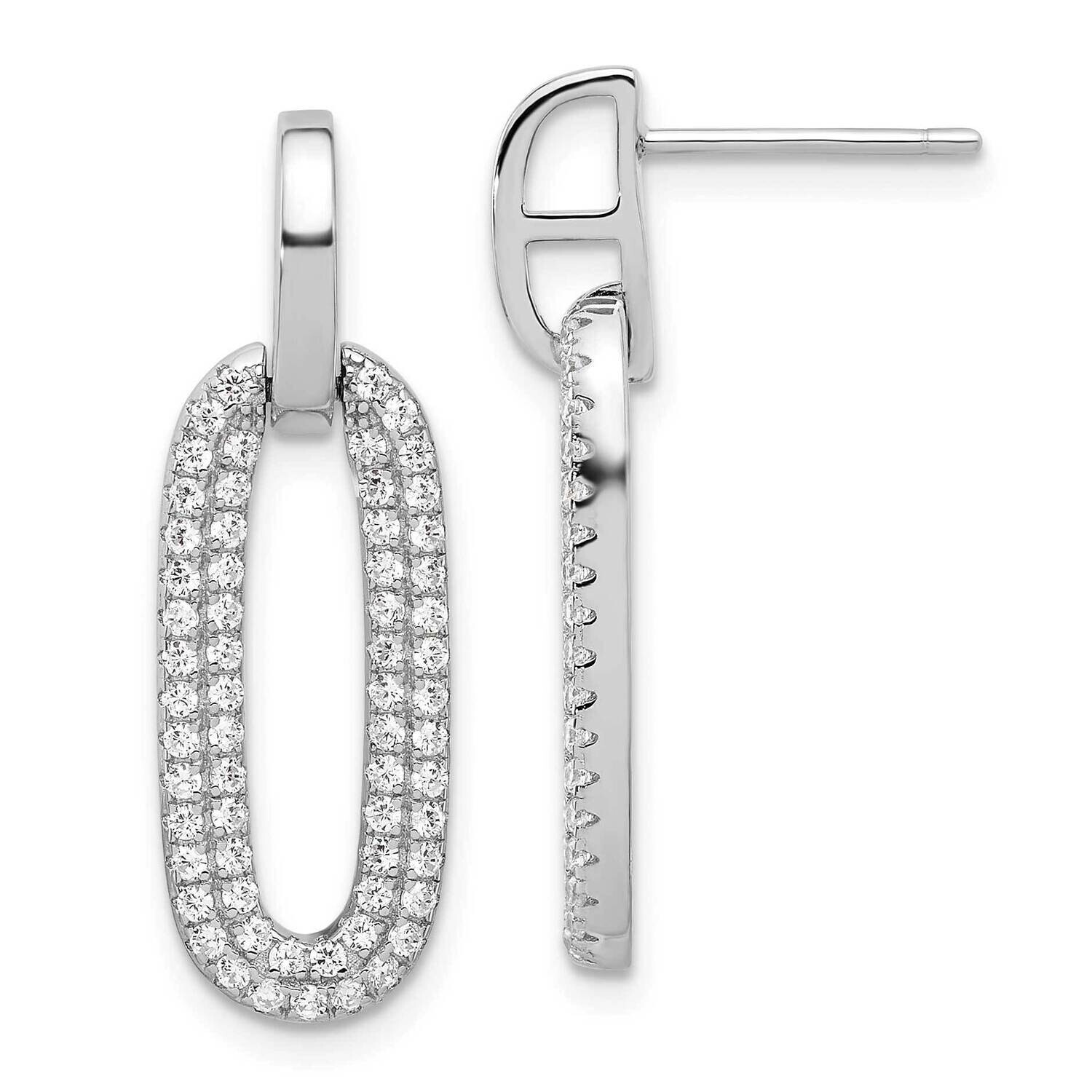 Micro Pave CZ Post Dangle Earrings Sterling Silver Rhodium-Plated QE17035, MPN: QE17035,