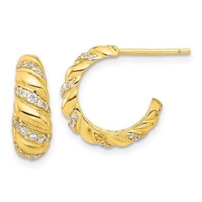 Gold-Tone CZ Post Hoop Earrings Sterling Silver QE17168GP, MPN: QE17168GP,