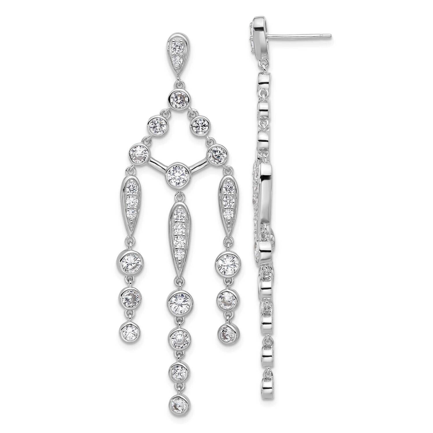 Cheryl M Brilliant-Cut Bezel CZ Chandelier Post Dangle Earrings Sterling Silver Rhodium-Plated QCM1…