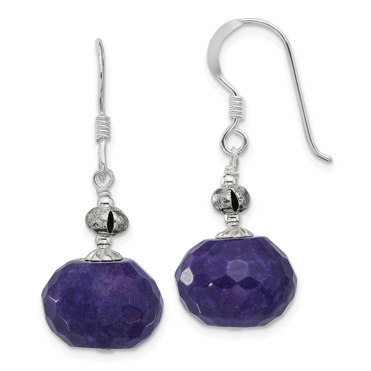Antiqued Faceted Purple Jade Dangle Earrings Sterling Silver Polished QE17283, MPN: QE17283,