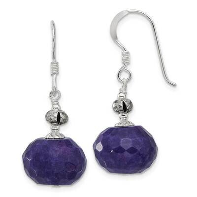 Antiqued Faceted Purple Jade Dangle Earrings Sterling Silver Polished QE17283, MPN: QE17283,
