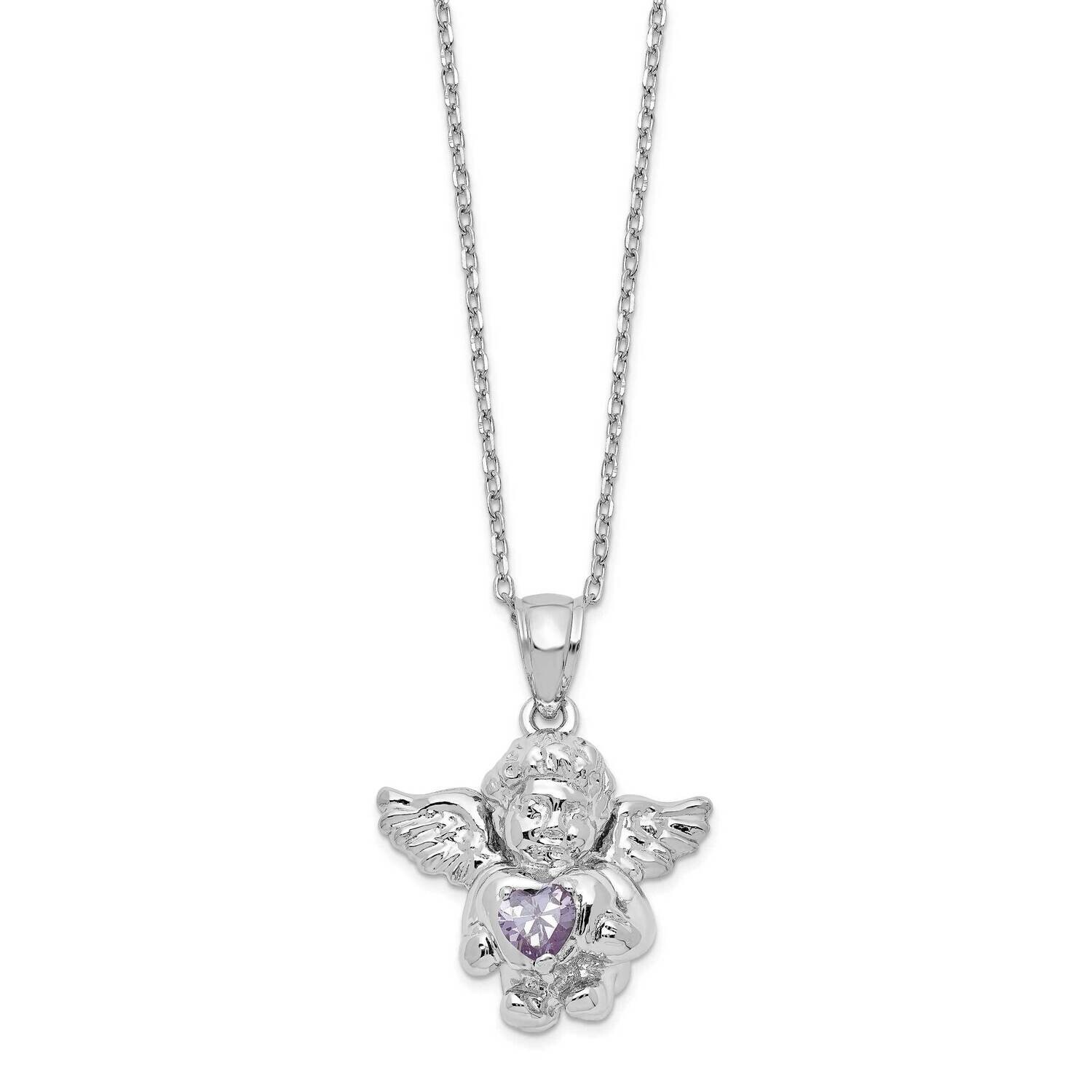 Rh-Pltd CZ June Birthstone Angel Ash Holder 18 Inch Necklace Sterling Silver QC9753JUN-18