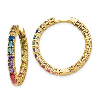 Prizma Flash Gold-Plated In Out Colorful CZ Hinged Hoop Earrings Sterling Silver Gold-Tone 14k QE14…