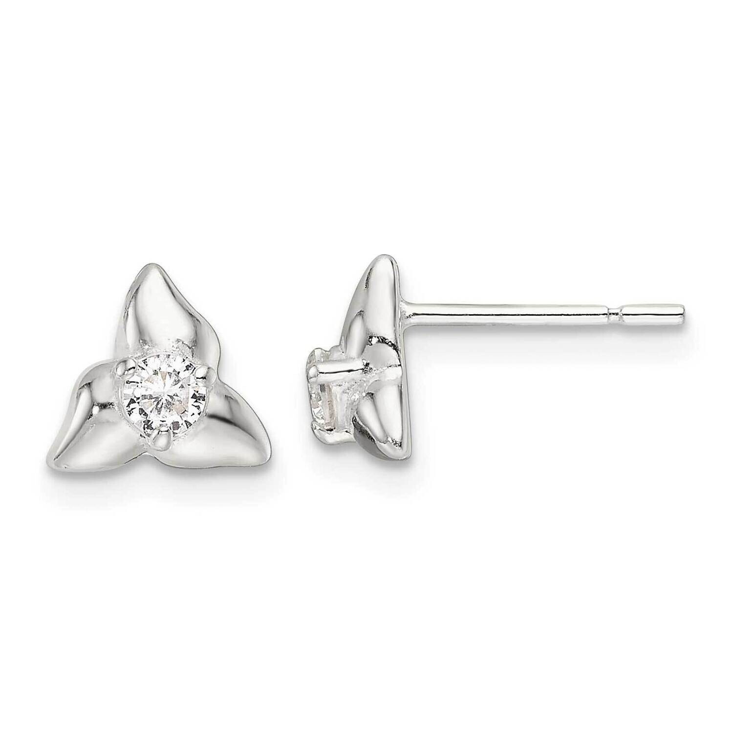 Triangular CZ Post Earrings Sterling Silver Polished QE17128, MPN: QE17128,