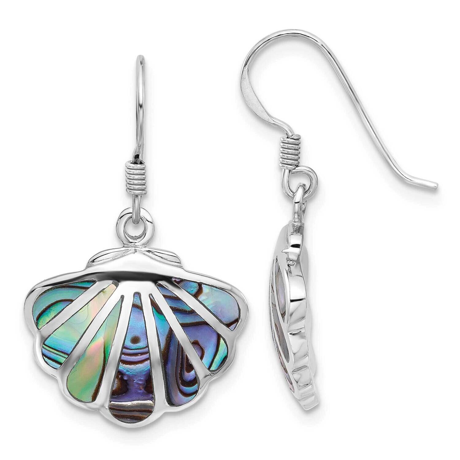 Polished Abalone Shell Dangle Earrings Sterling Silver Rhodium-Plated QE17569, MPN: QE17569,