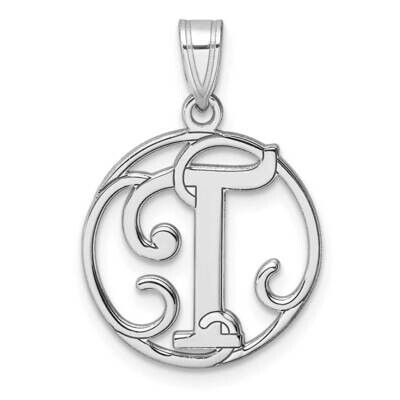Small Fancy Script Letter T Initial Pendant Sterling Silver Rhodium-Plated QC11257T, MPN: QC11257T,
