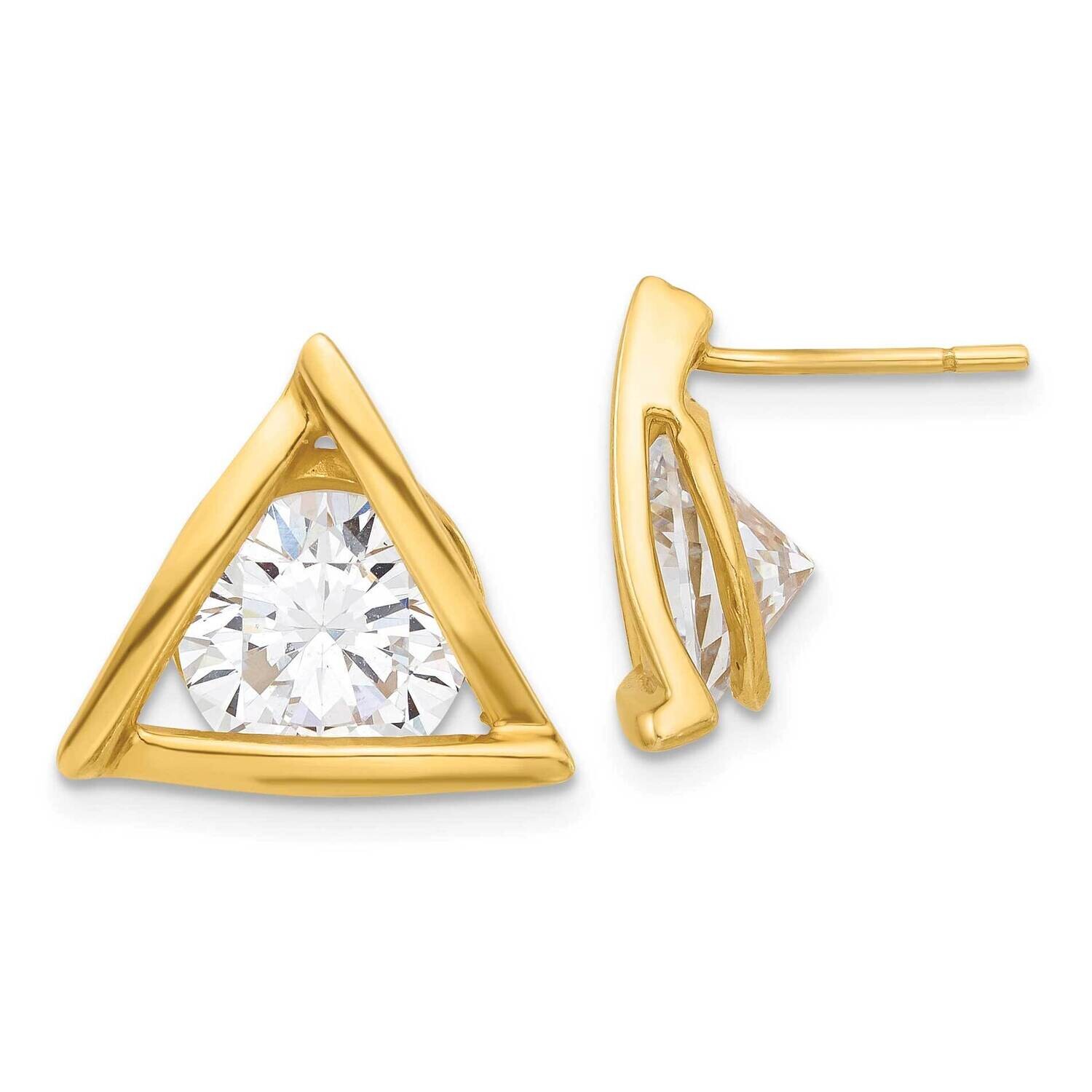 Gold Tone Polished CZ Triangle Post Earrings Sterling Silver QE17129GP, MPN: QE17129GP,