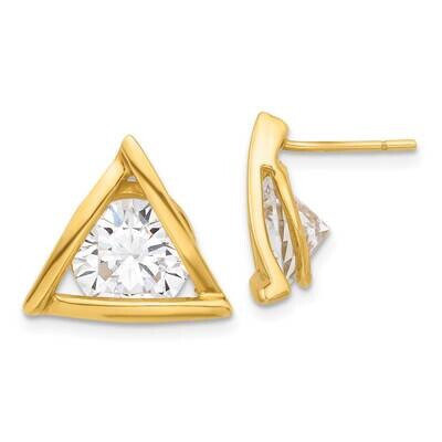 Gold Tone Polished CZ Triangle Post Earrings Sterling Silver QE17129GP, MPN: QE17129GP,