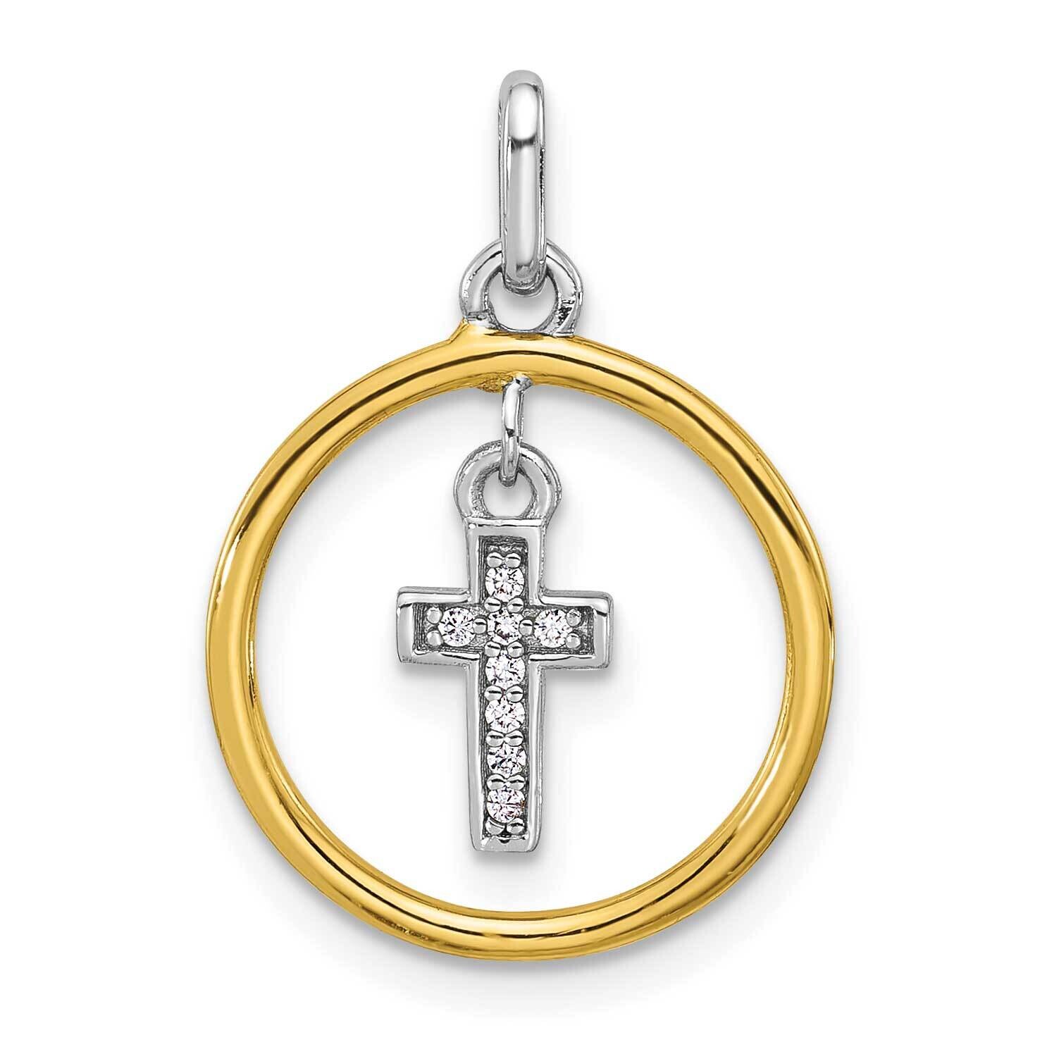 Gold-Tone Polished CZ Dangle Cross In Circle Pendant Sterling Silver Rhodium-Plated QC11424, MPN: Q…