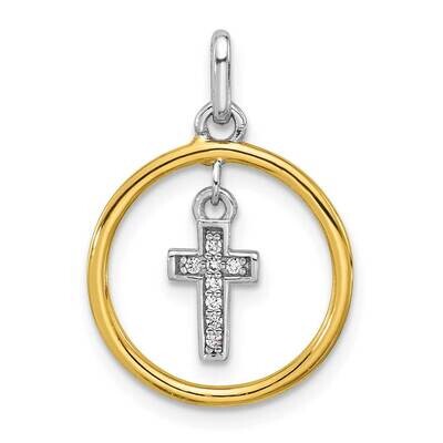 Gold-Tone Polished CZ Dangle Cross In Circle Pendant Sterling Silver Rhodium-Plated QC11424, MPN: Q…