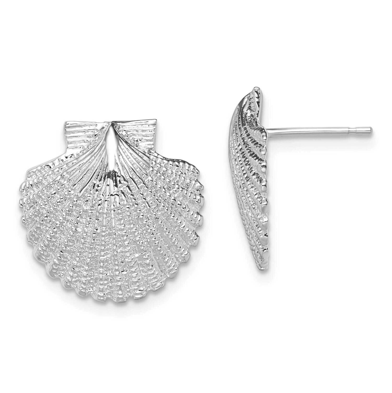 Large Scallop Shell Post Earrings Sterling Silver Polished QE15509, MPN: QE15509, 637218171484