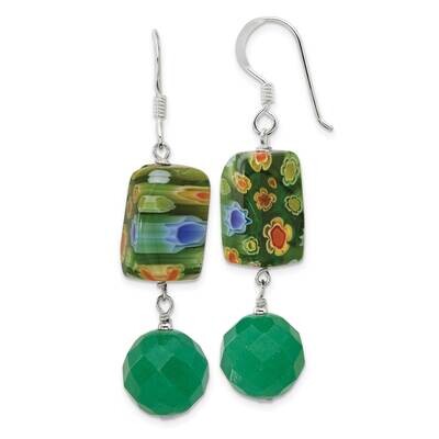 Aventurine &amp; Kangsai Glass Bead Dangle Earrings Sterling Silver Polished QE17353, MPN: QE17353,