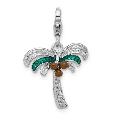 Amore La Vita Rhodium-Plated Enameled Palm Tree W Coconuts Charm Sterling Silver QCC1293, MPN: QCC1…