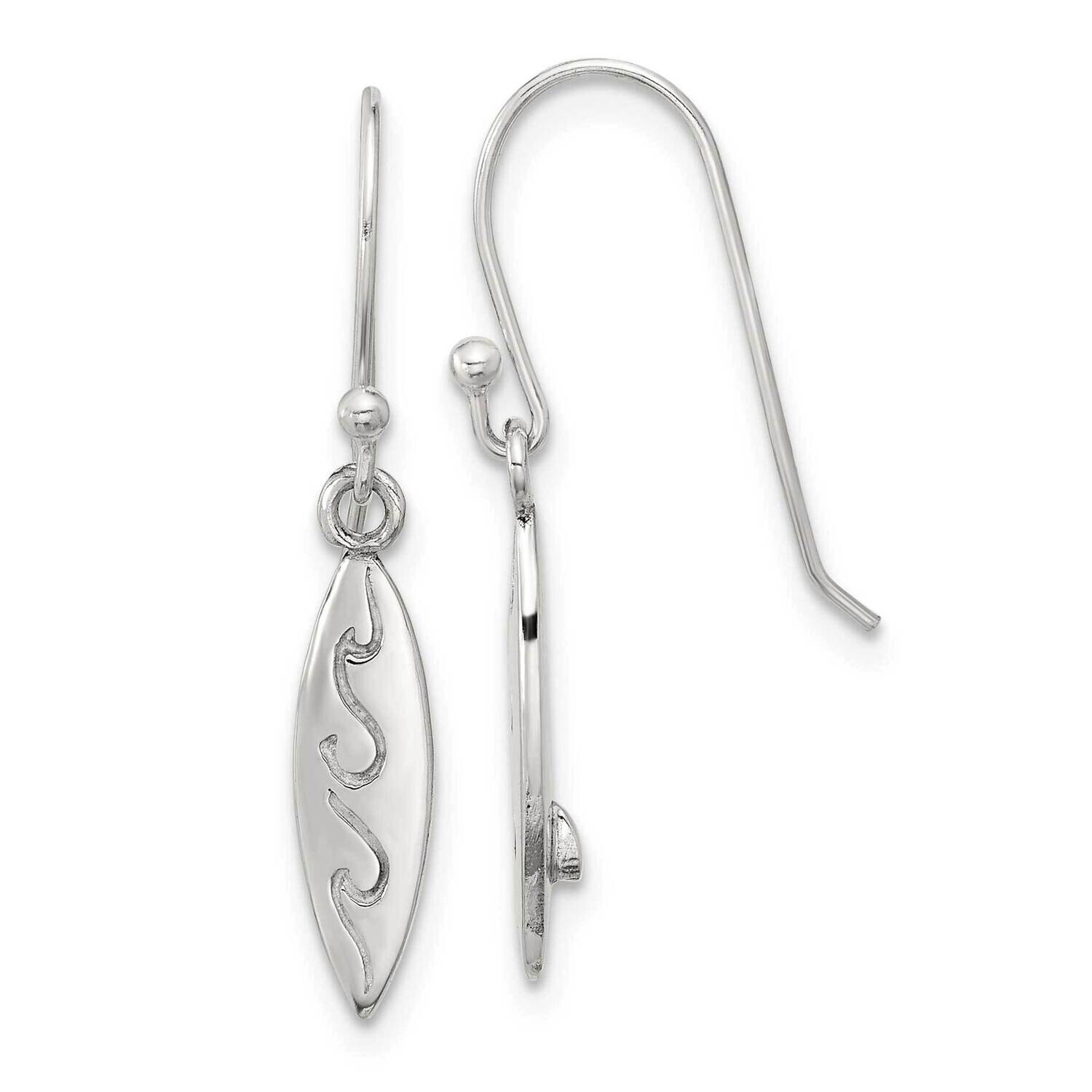 Etched Waves Pointed Oval Earrings Sterling Silver Polished QE17576, MPN: QE17576,