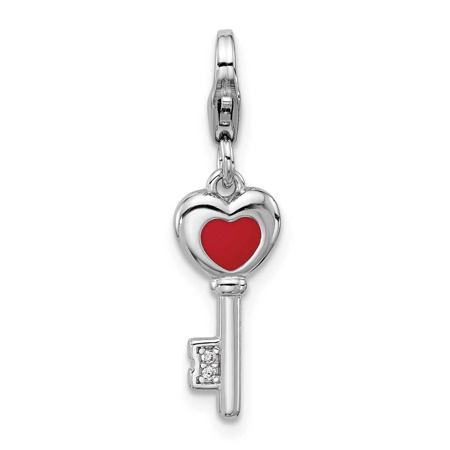 Amore La Vita Rh-Plated Enameled 3-D CZ Red Heart Key Charm Sterling Silver QCC1267, MPN: QCC1267,