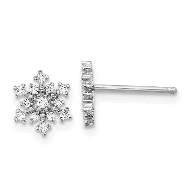 Polished CZ Snowflake Post Earrings Sterling Silver Rhodium-Plated QE17672, MPN: QE17672,