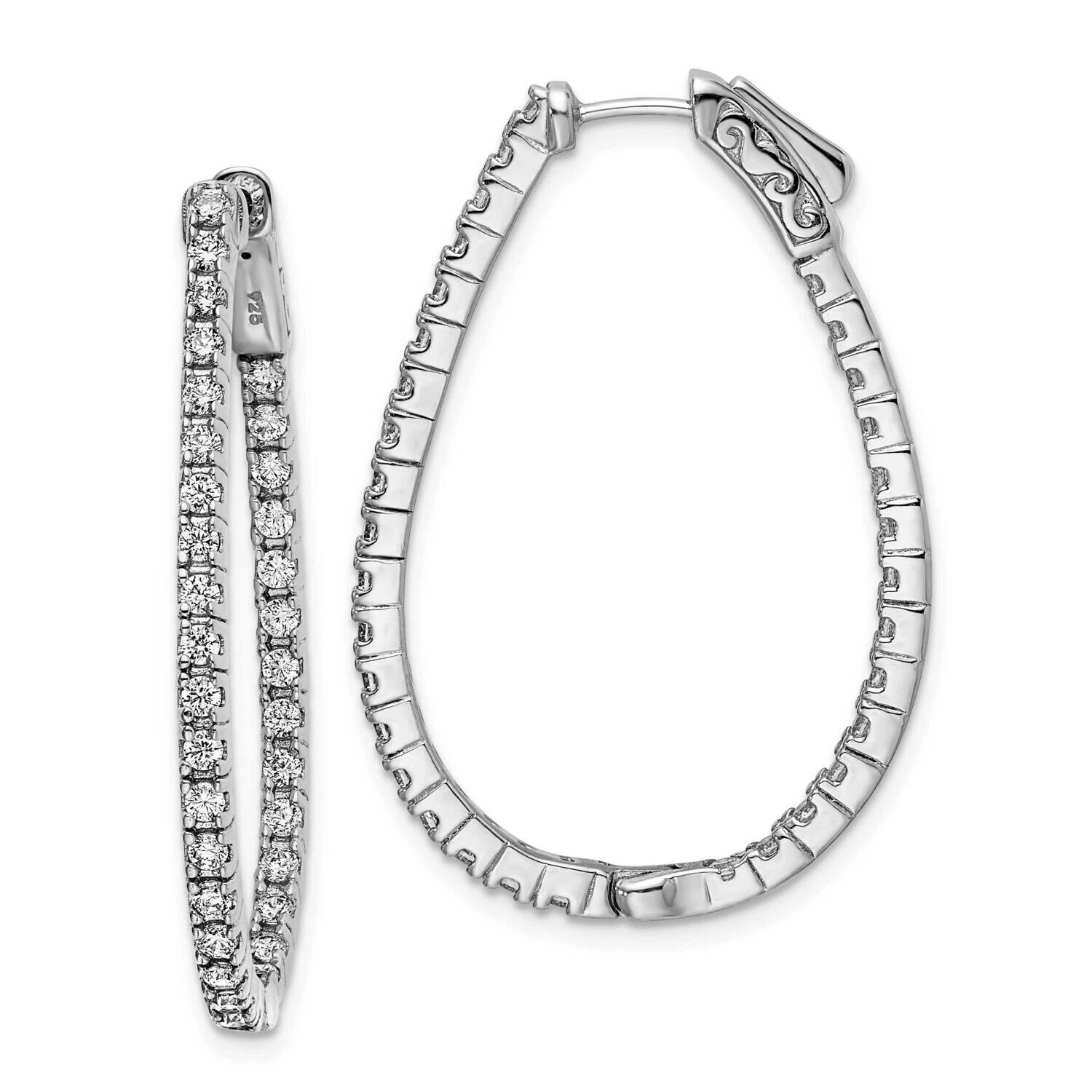Sterling Shimmer 66 Stone 1.75mm CZ In Out Oval Hinged Hoop Earrings Sterling Silver Rhodium-Plated…