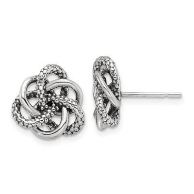 Antiqued Polished Love Knot Post Earrings Sterling Silver QE17475, MPN: QE17475,