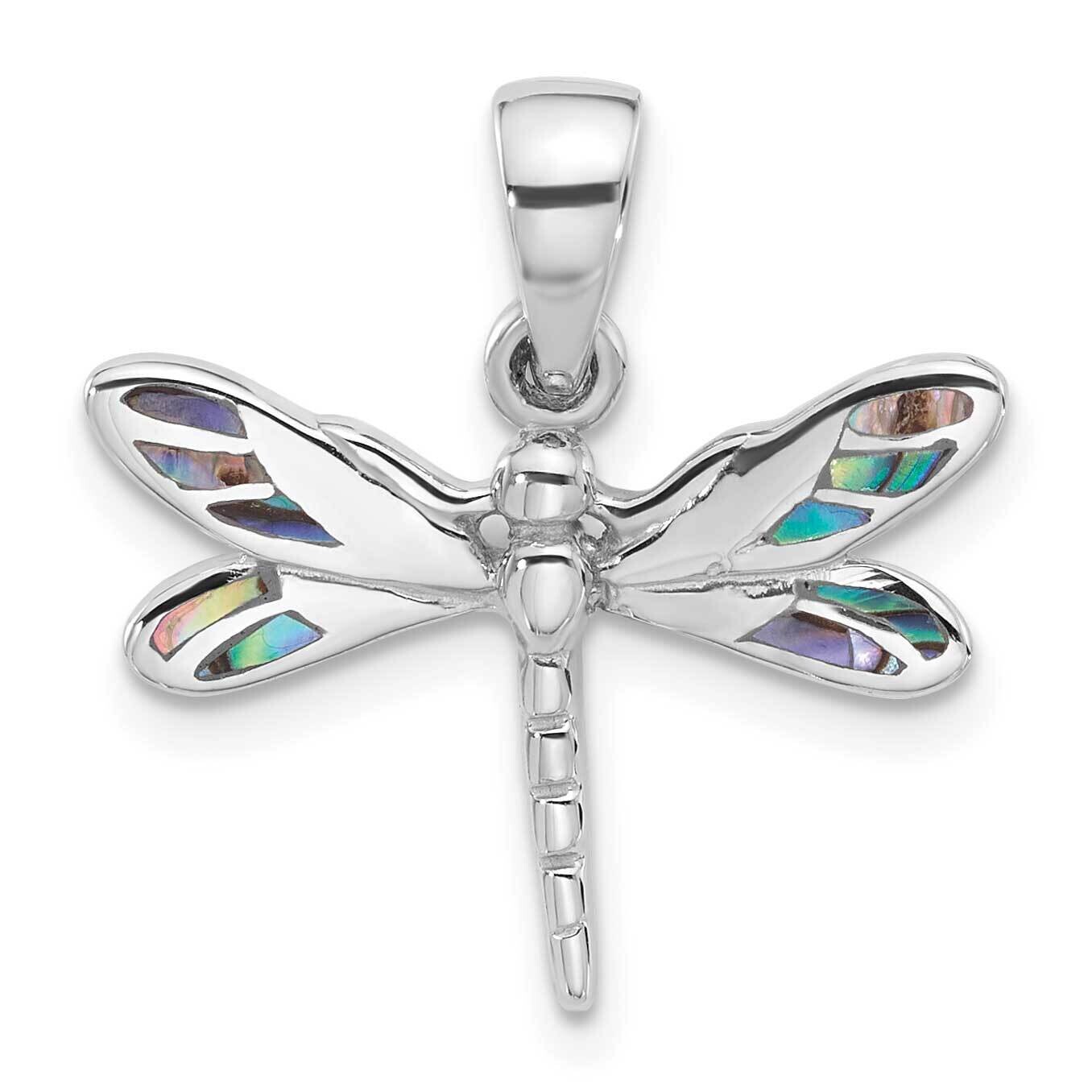 Polished Abalone Dragonfly Pendant Sterling Silver Rhodium-Plated QC11324, MPN: QC11324,