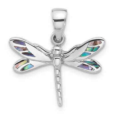 Polished Abalone Dragonfly Pendant Sterling Silver Rhodium-Plated QC11324, MPN: QC11324,