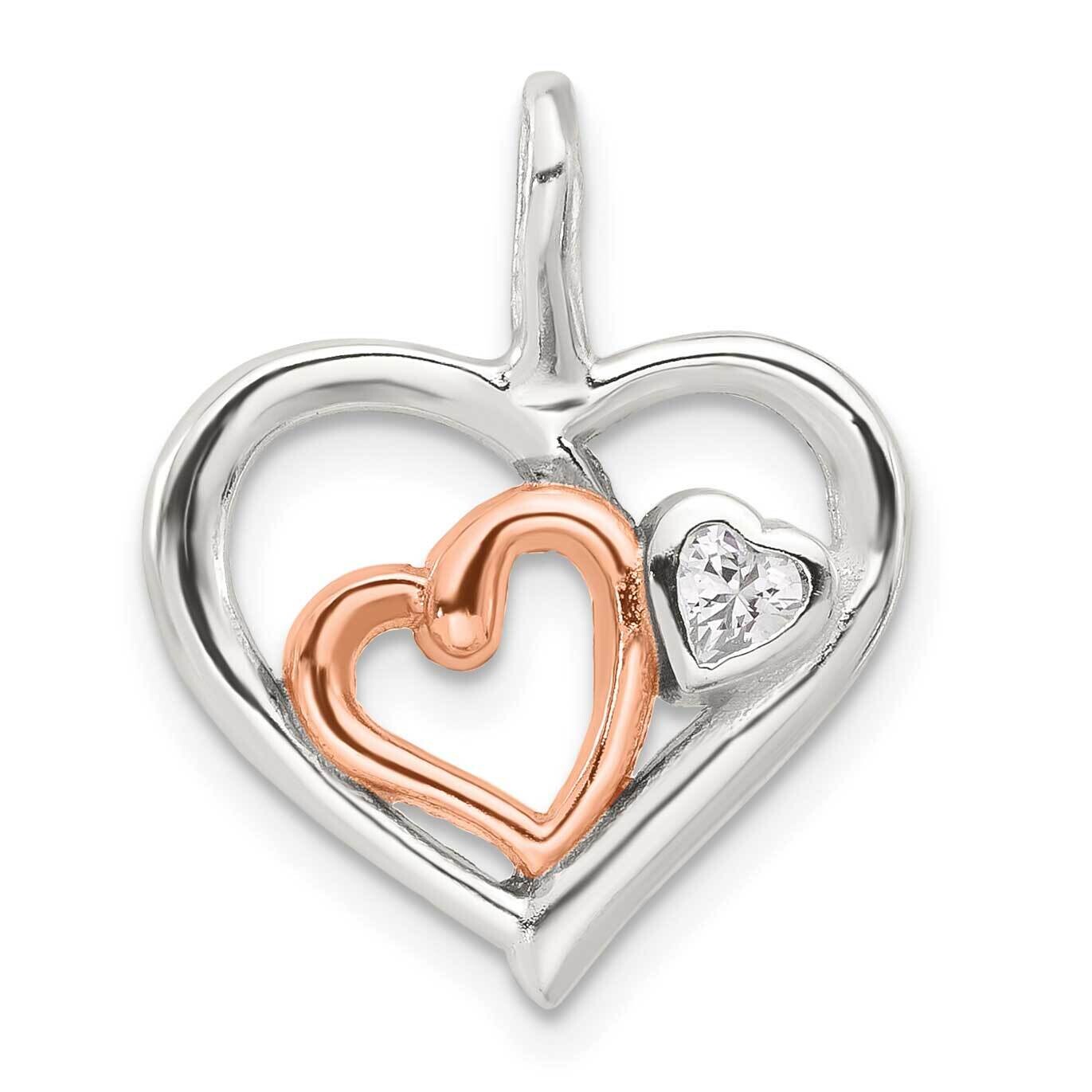 E-Coat Rose-Tone CZ Hearts Pendant Sterling Silver QC11270, MPN: QC11270,