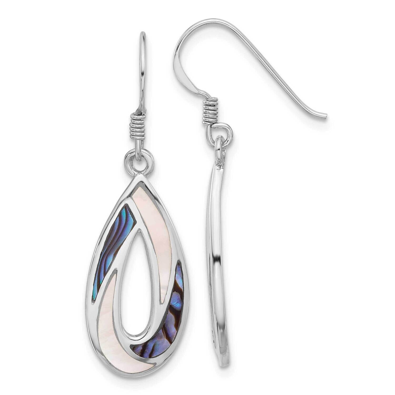 Rh-Pltd Polished Abalone &amp; Mop Teardrop Dangle Earrings Sterling Silver QE17434, MPN: QE17434,