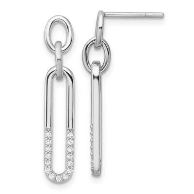 Polished CZ Link Post Dangle Earrings Sterling Silver Rhodium-Plated QE17140, MPN: QE17140,